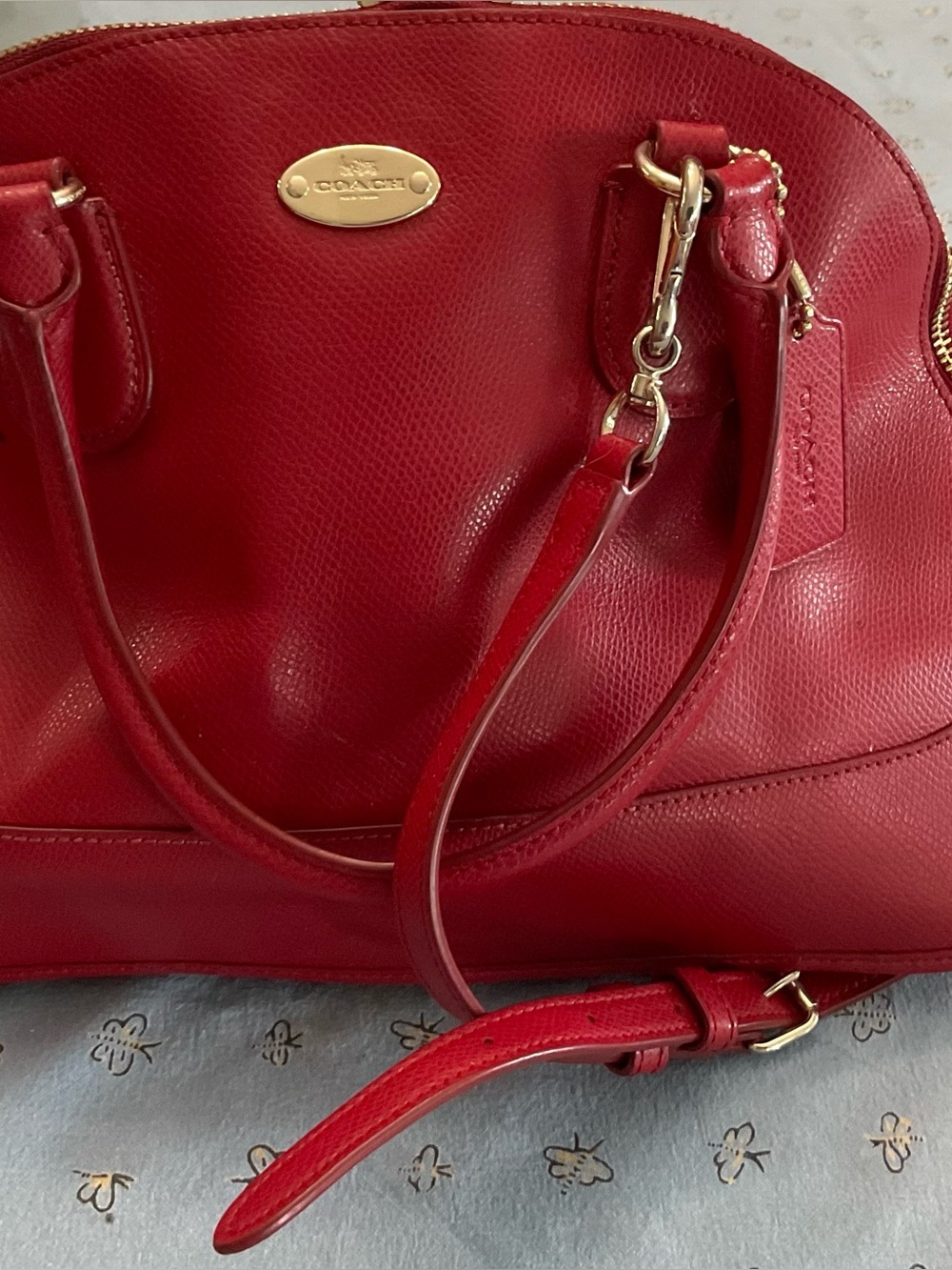Coach Red Leather Dome Satchel with Gold Hardware